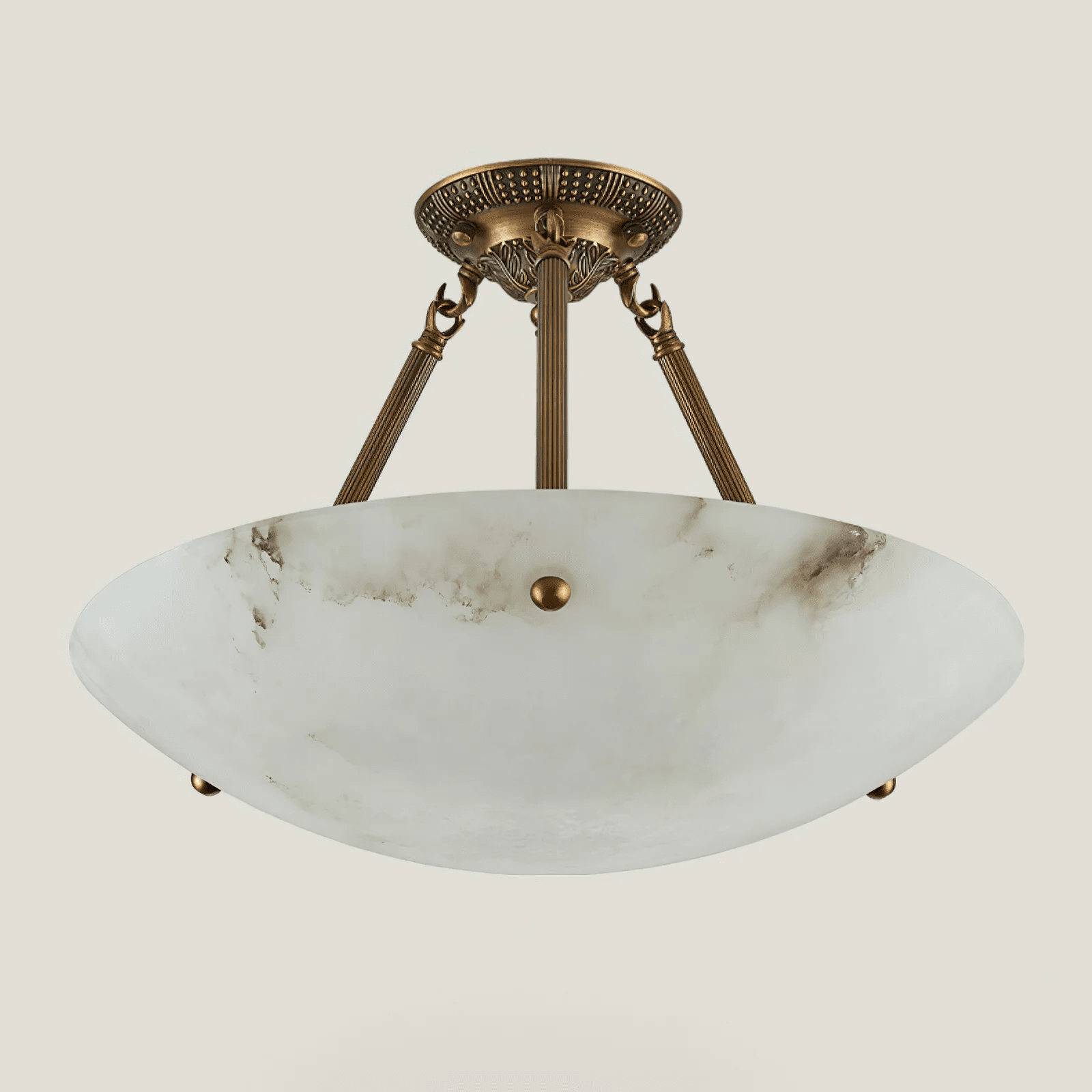 Plafonnier moderne Rafe en Albâtre Laiton ancien et blanc