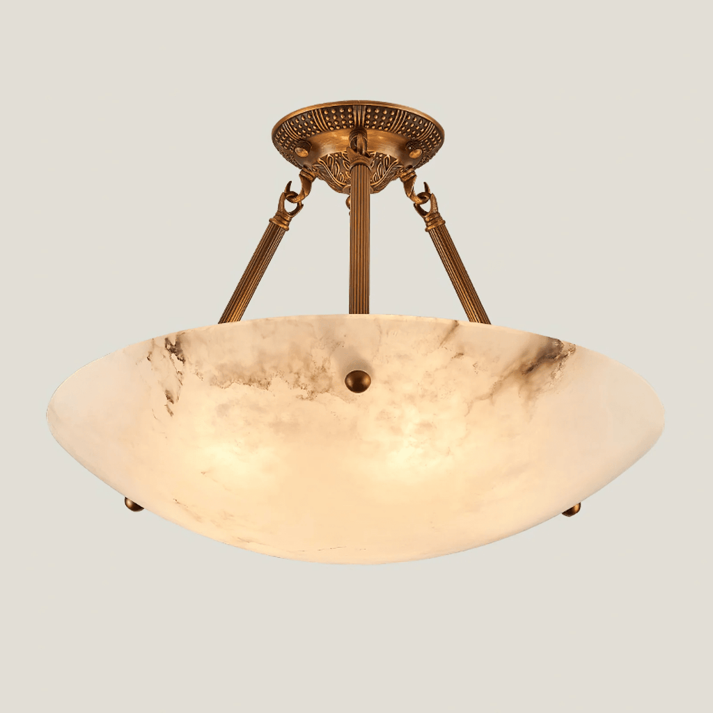 Plafonnier moderne Rafe en Albâtre Laiton ancien et blanc