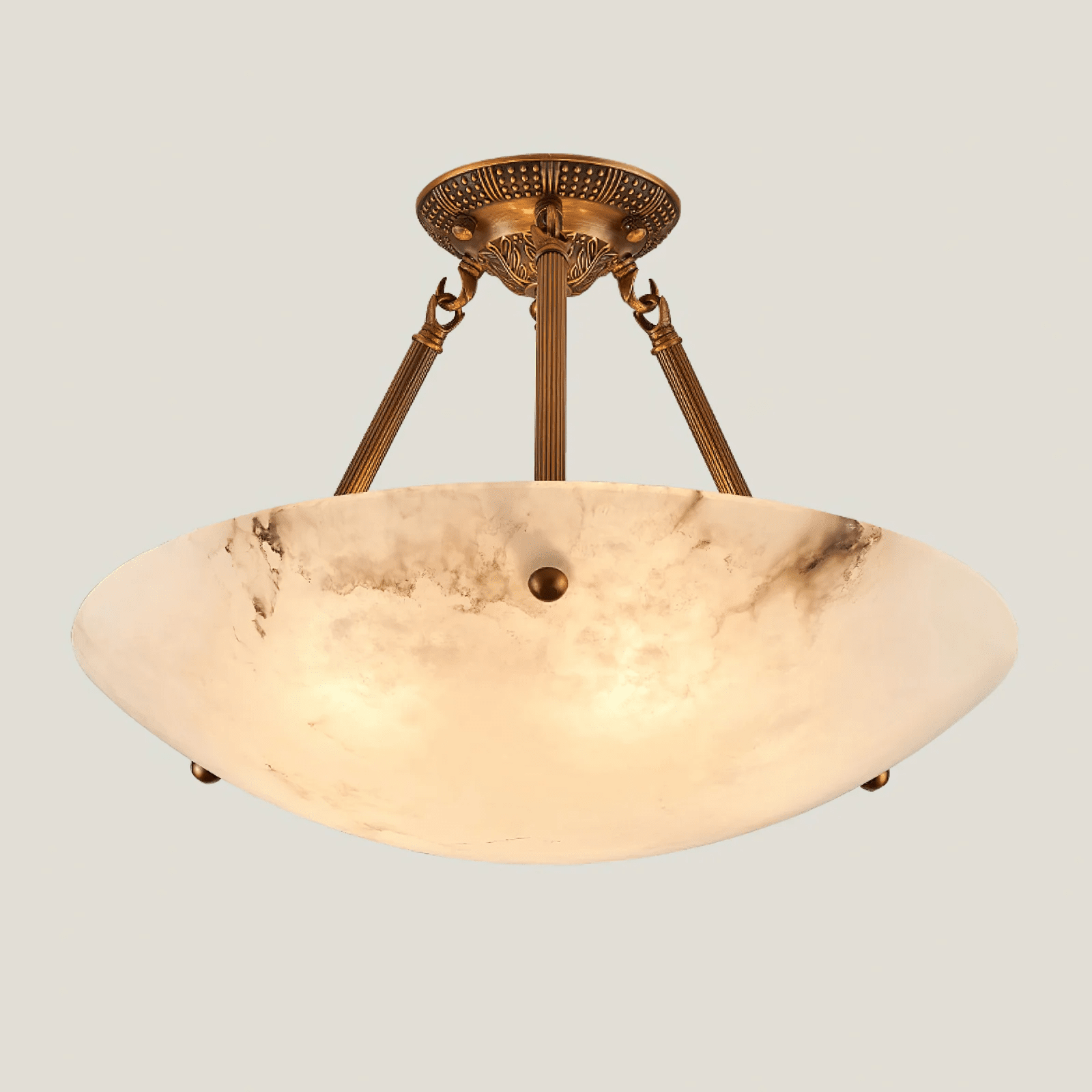Plafonnier moderne Rafe en Albâtre Laiton ancien et blanc