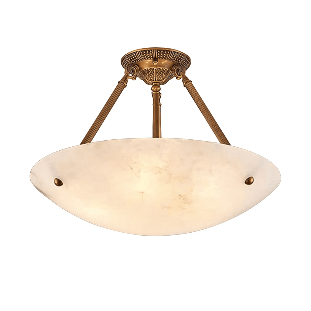 Plafonnier moderne Rafe en Albâtre Laiton ancien et blanc
