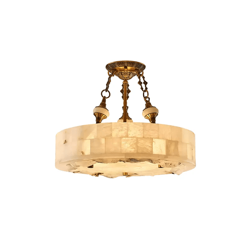 Lustre moderne Ulric en Albâtre Laiton ancien et blanc