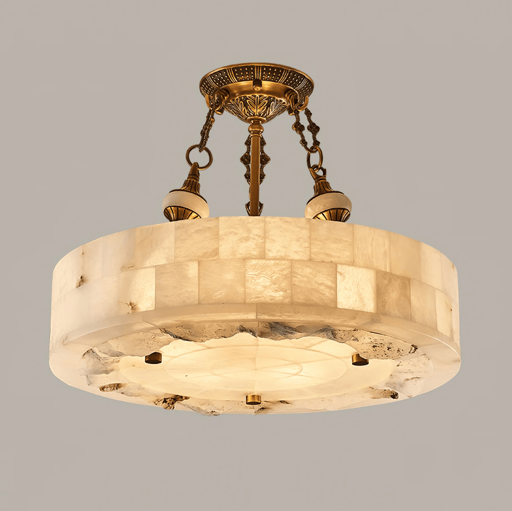 Lustre moderne Ulric en Albâtre Laiton ancien et blanc