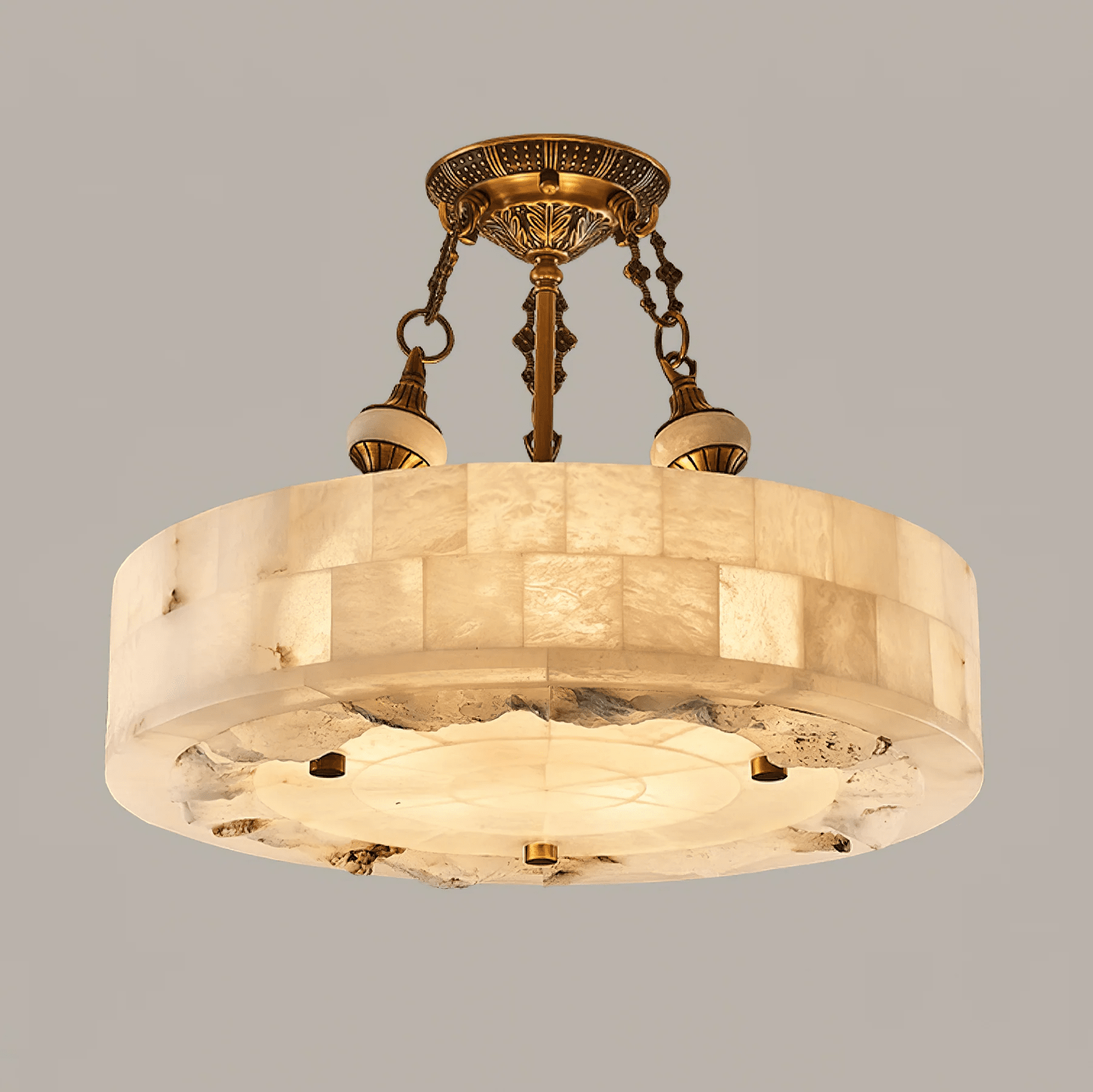 Lustre moderne Ulric en Albâtre Laiton ancien et blanc