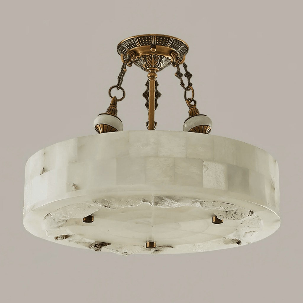 Lustre moderne Ulric en Albâtre Laiton ancien et blanc
