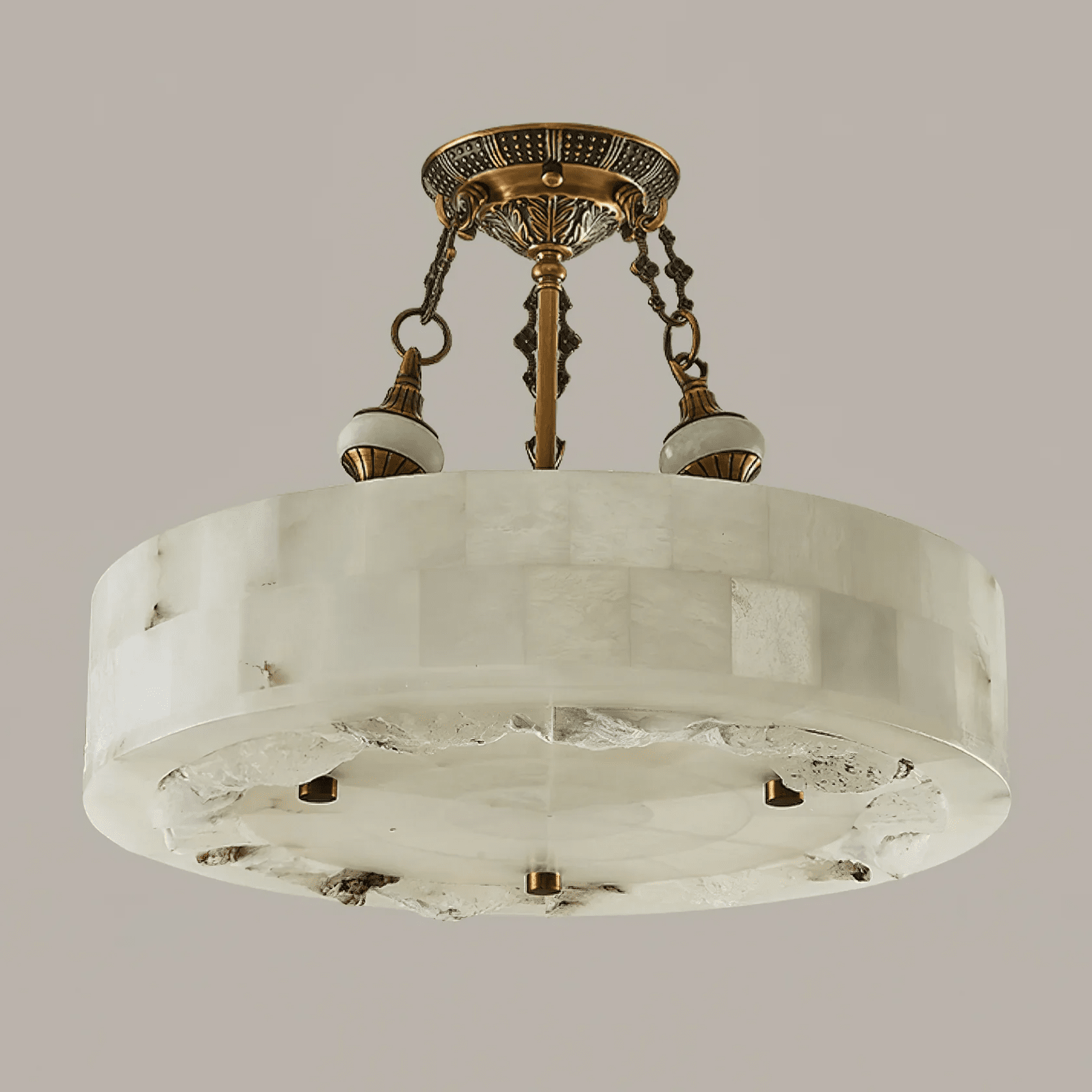 Lustre moderne Ulric en Albâtre Laiton ancien et blanc