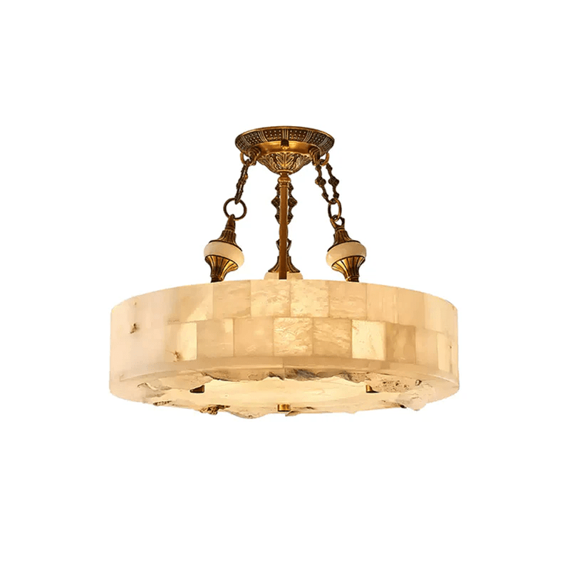 Lustre moderne Ulric en Albâtre Laiton ancien et blanc