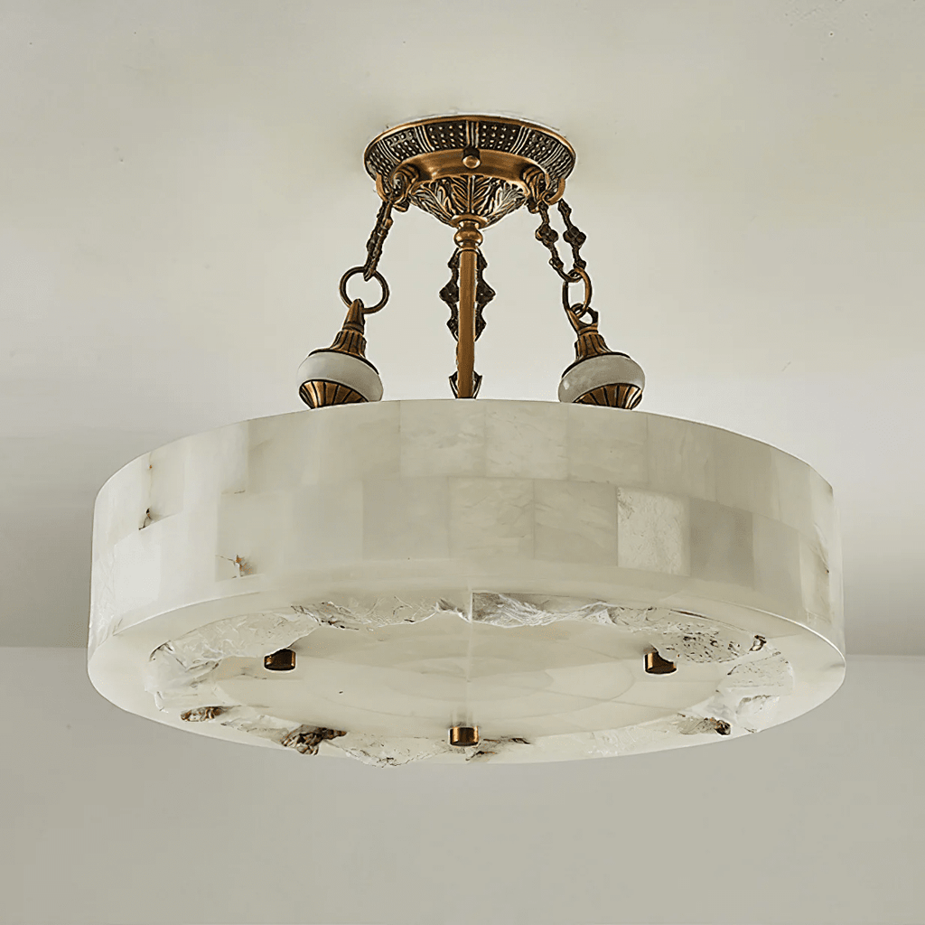 Lustre moderne Ulric en Albâtre Laiton ancien et blanc