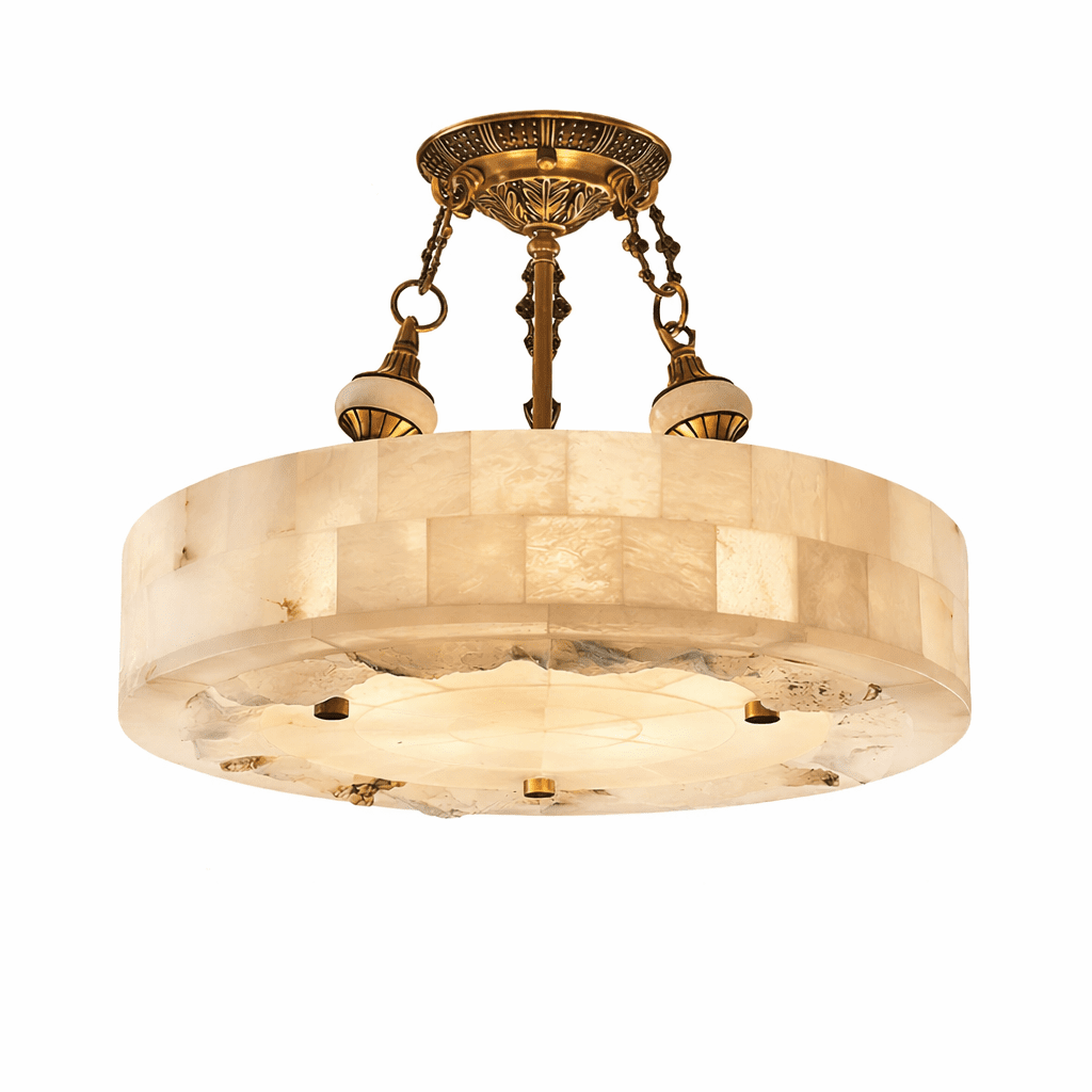 Lustre moderne Ulric en Albâtre Laiton ancien et blanc