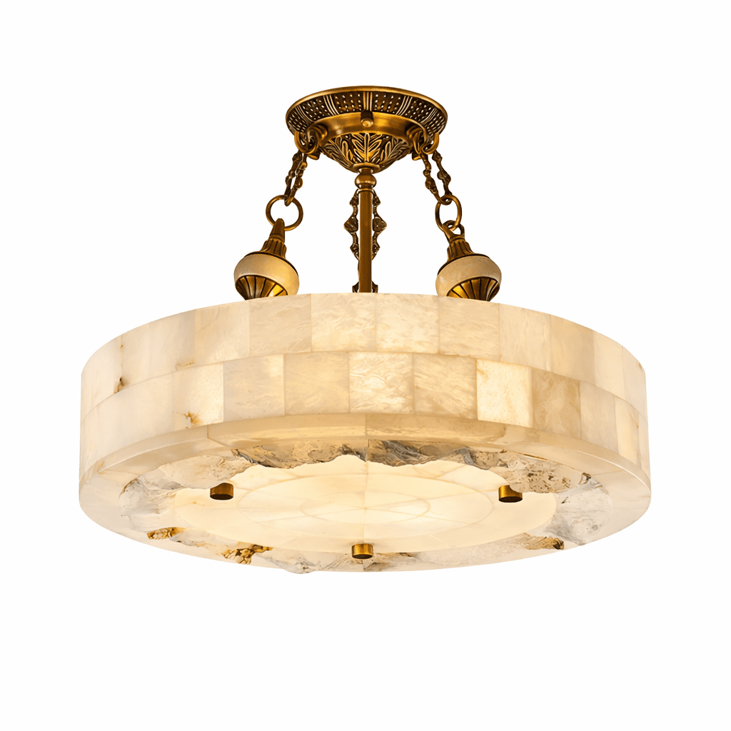 Lustre moderne Ulric en Albâtre Laiton ancien et blanc