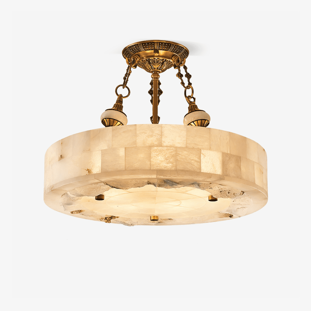 Lustre moderne Ulric en Albâtre Laiton ancien et blanc