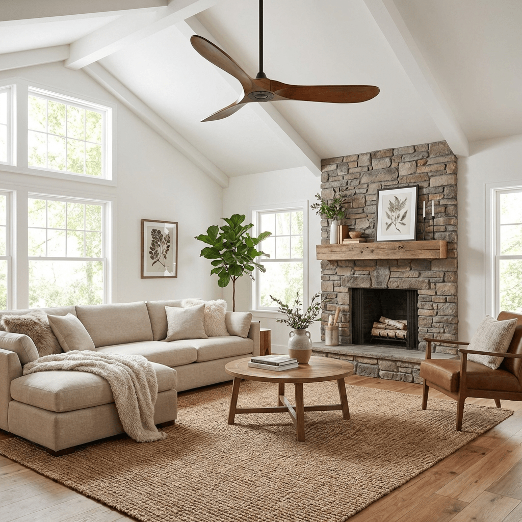 Ventilateur de plafond moderne Toke en Grain bois noyer et noir