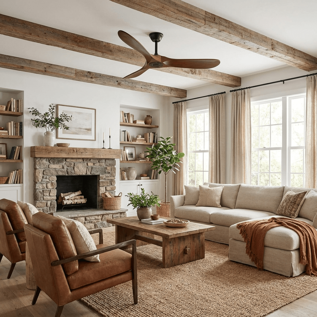 Ventilateur de plafond moderne Toke en Grain bois noyer et noir