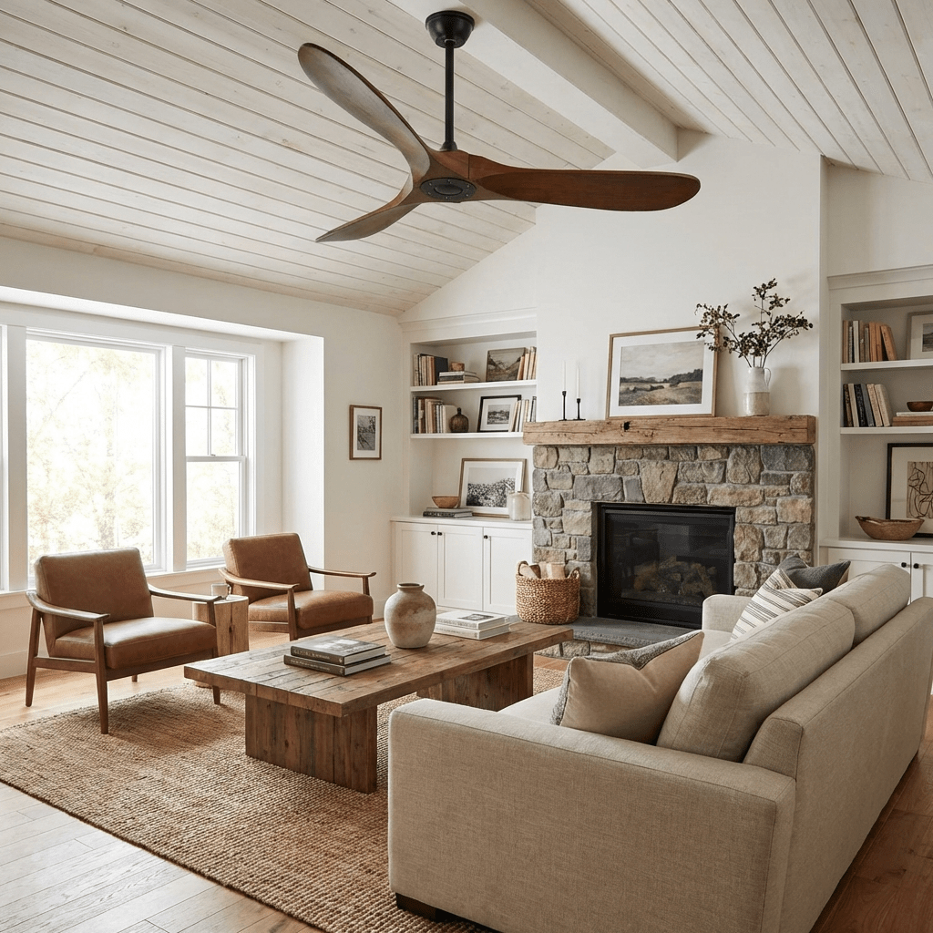 Ventilateur de plafond moderne Toke en Grain bois noyer et noir