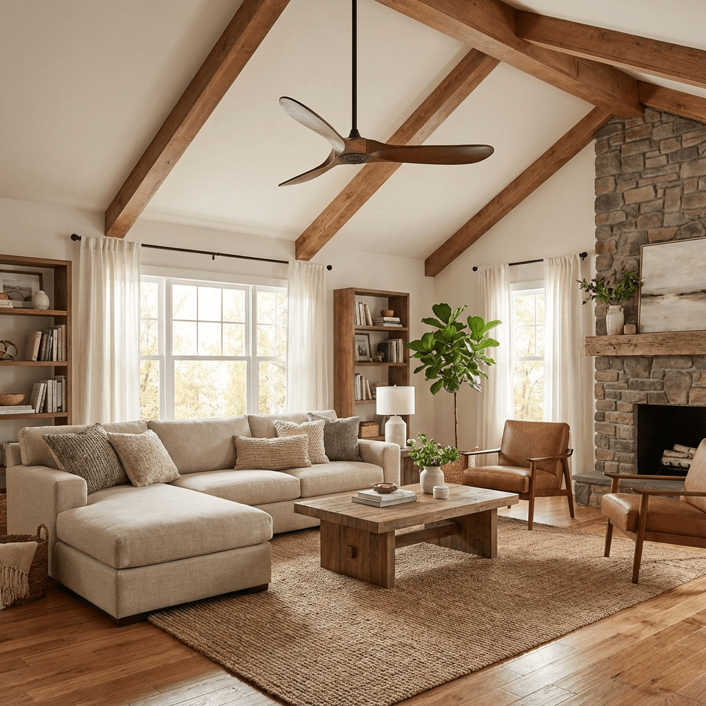 Ventilateur de plafond moderne Toke en Grain bois noyer et noir