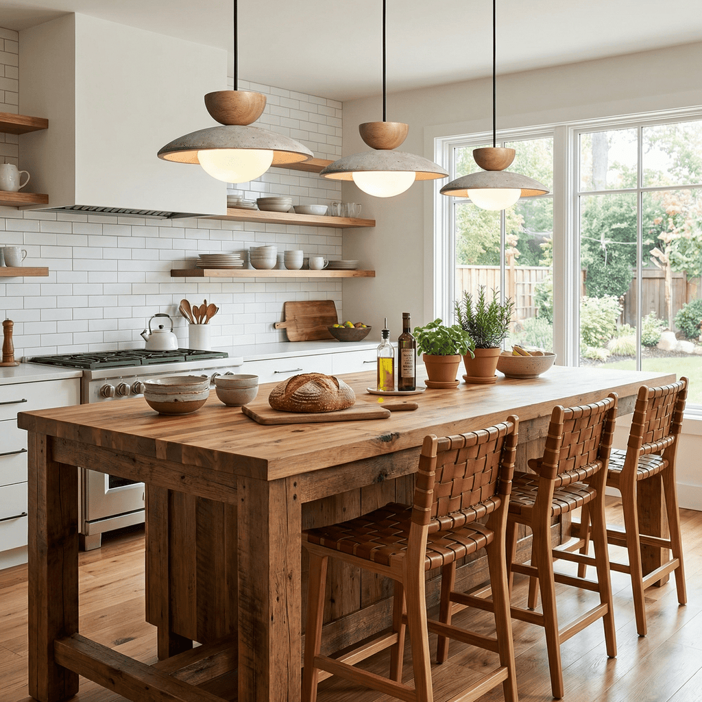 Suspension moderne Bronze en Bois et travertin jaune