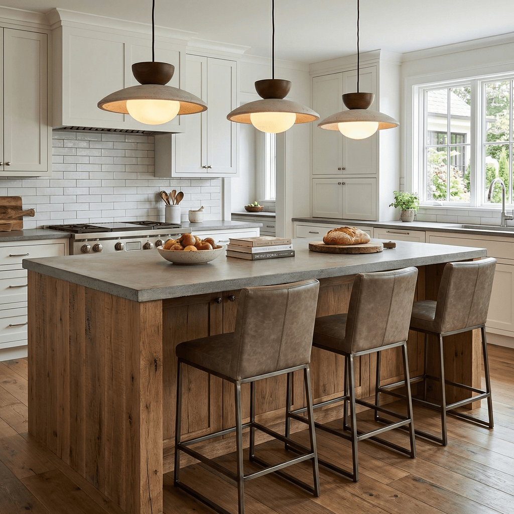 Suspension moderne Bronze en Bois et travertin jaune
