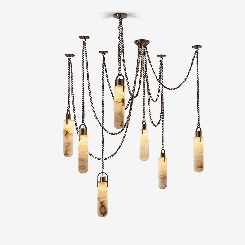 Lustre moderne Tael en Albâtre Laiton ancien et blanc