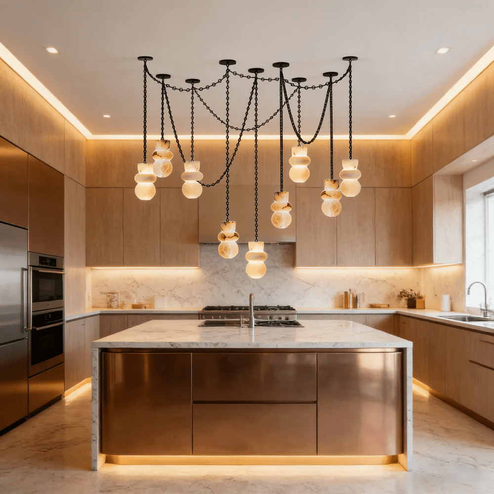 Lustre moderne Espen en Albâtre Noir et blanc