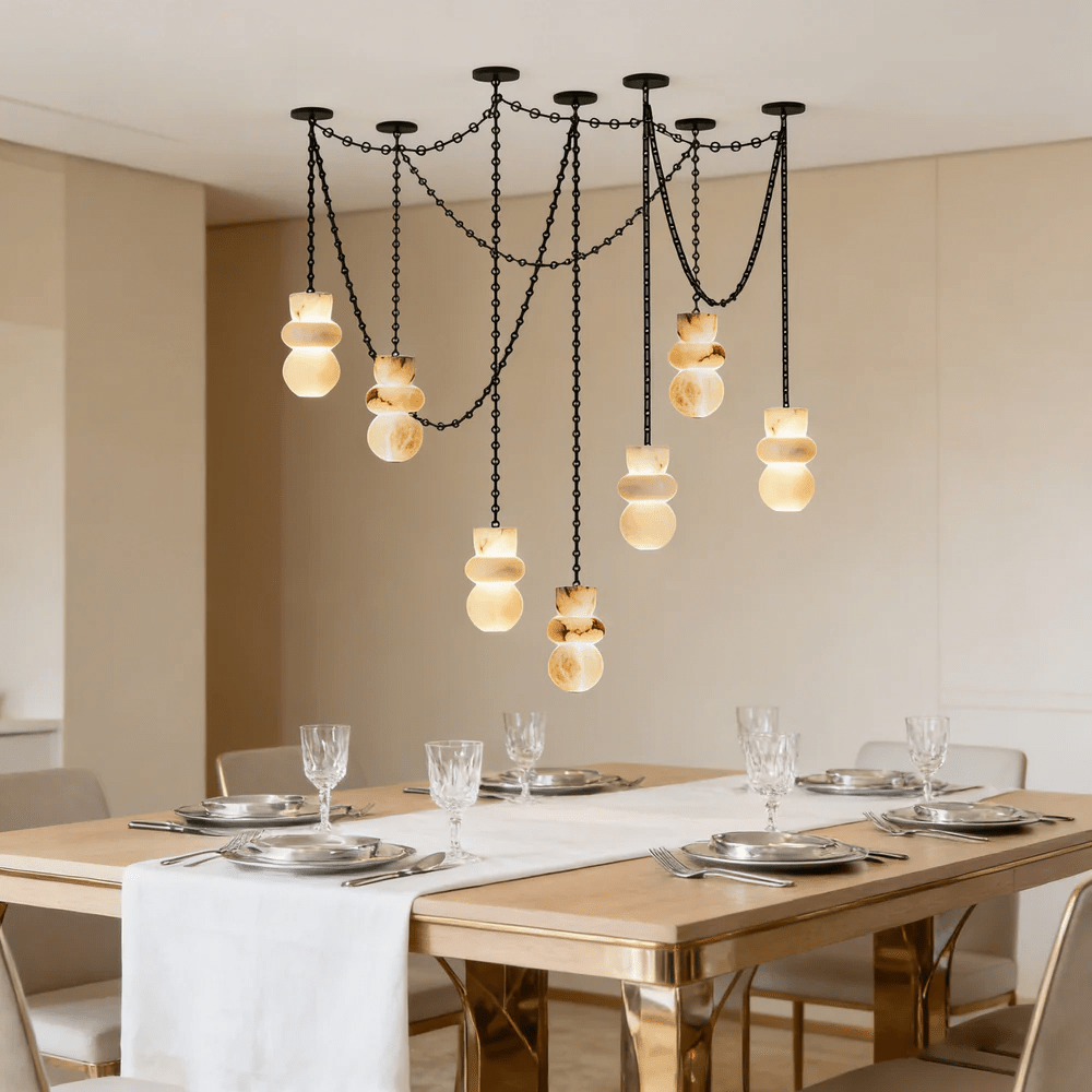 Lustre moderne Espen en Albâtre Noir et blanc