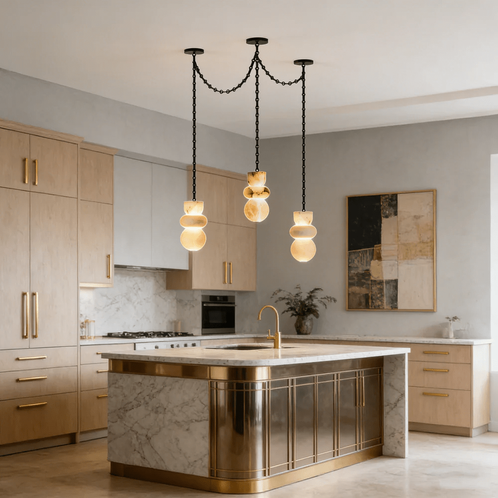 Lustre moderne Espen en Albâtre Noir et blanc