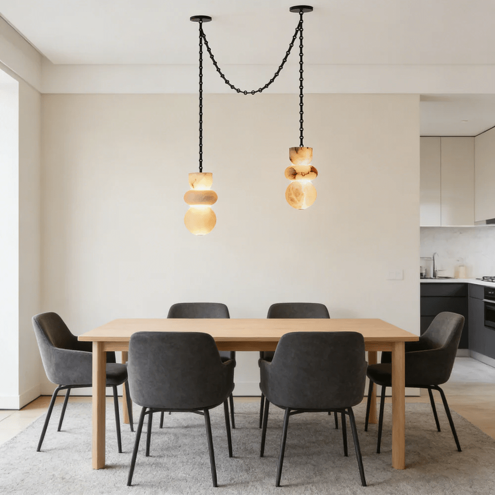 Lustre moderne Espen en Albâtre Noir et blanc
