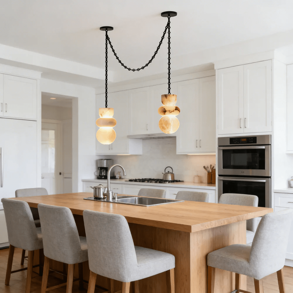Lustre moderne Espen en Albâtre Noir et blanc