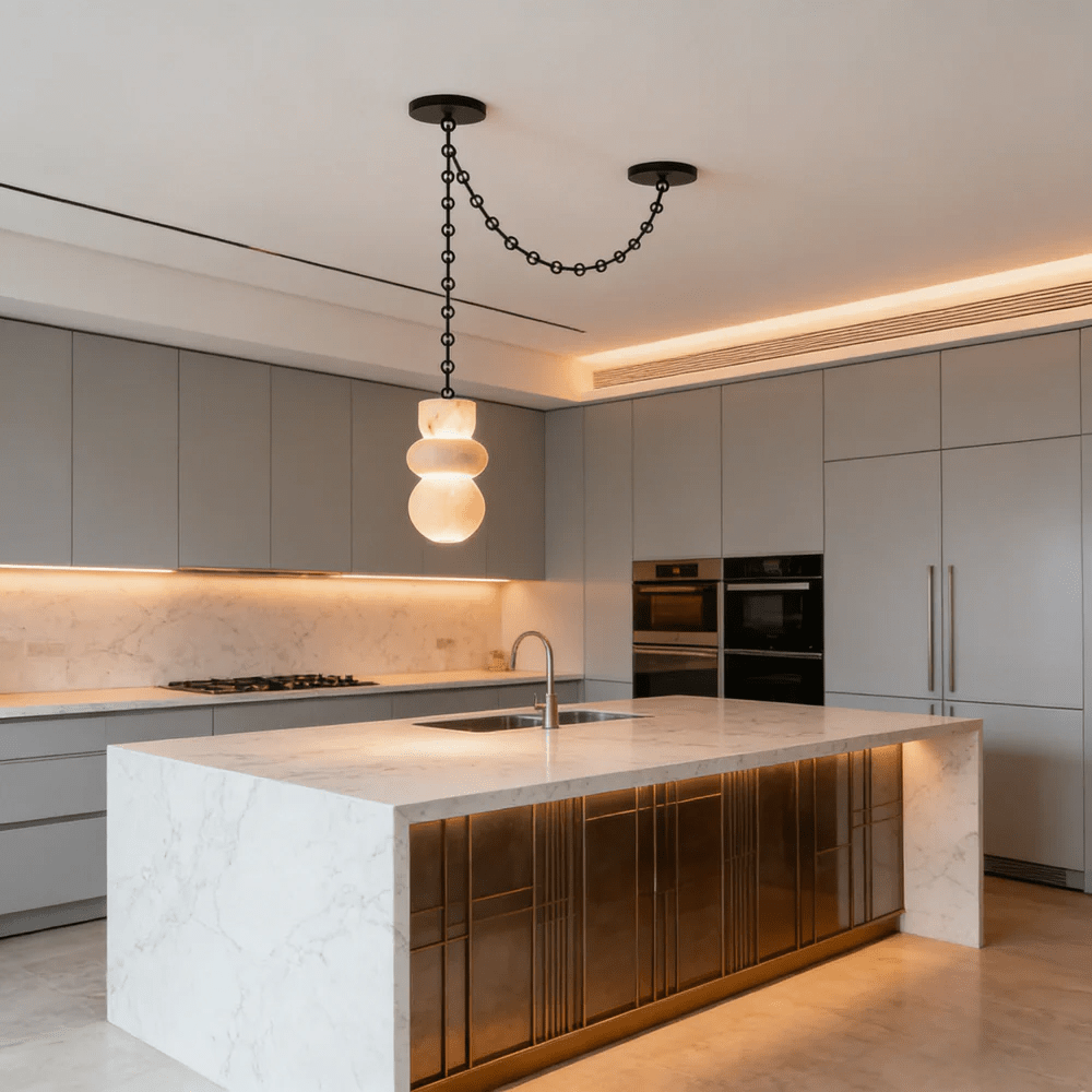 Lustre moderne Espen en Albâtre Noir et blanc