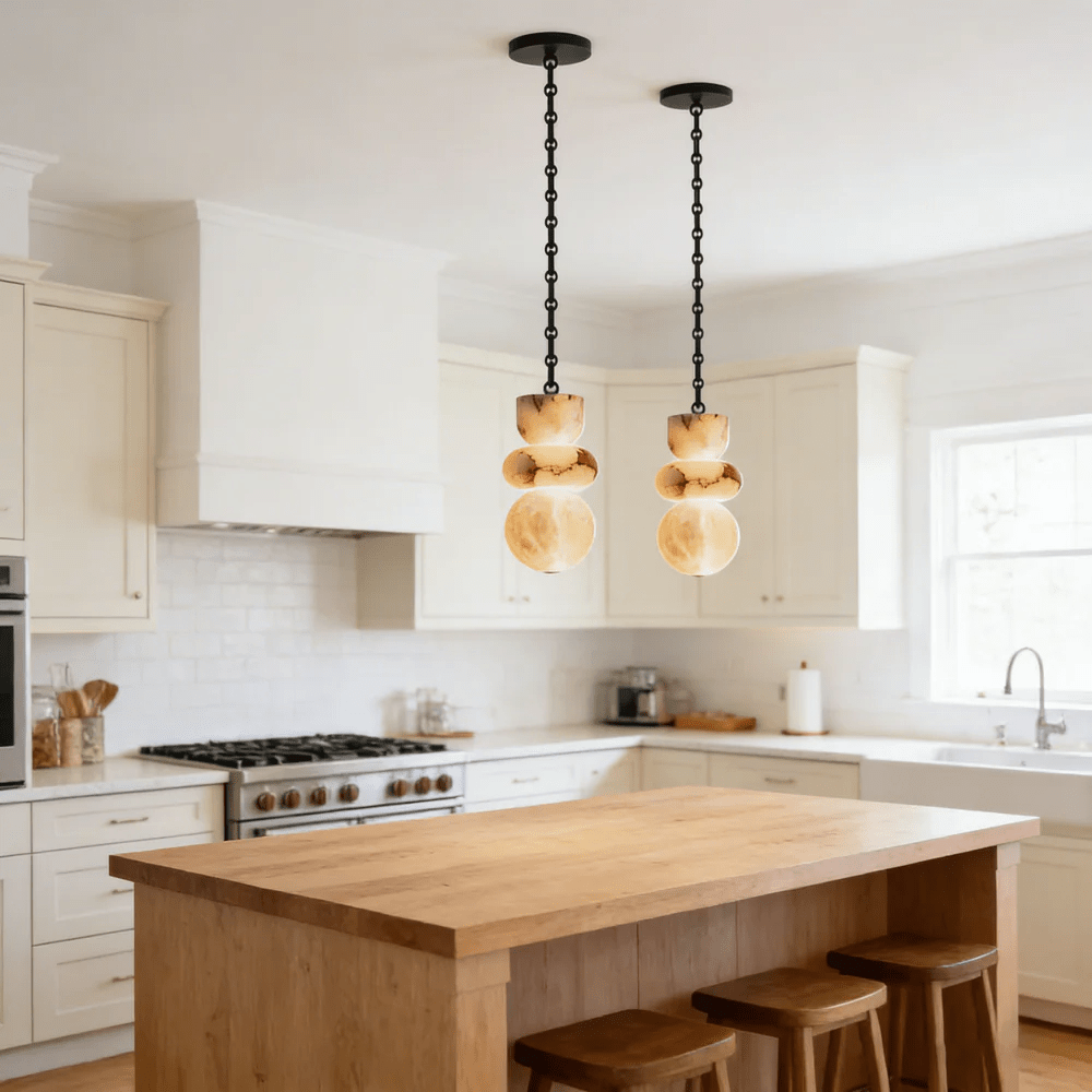 Lustre moderne Espen en Albâtre Noir et blanc