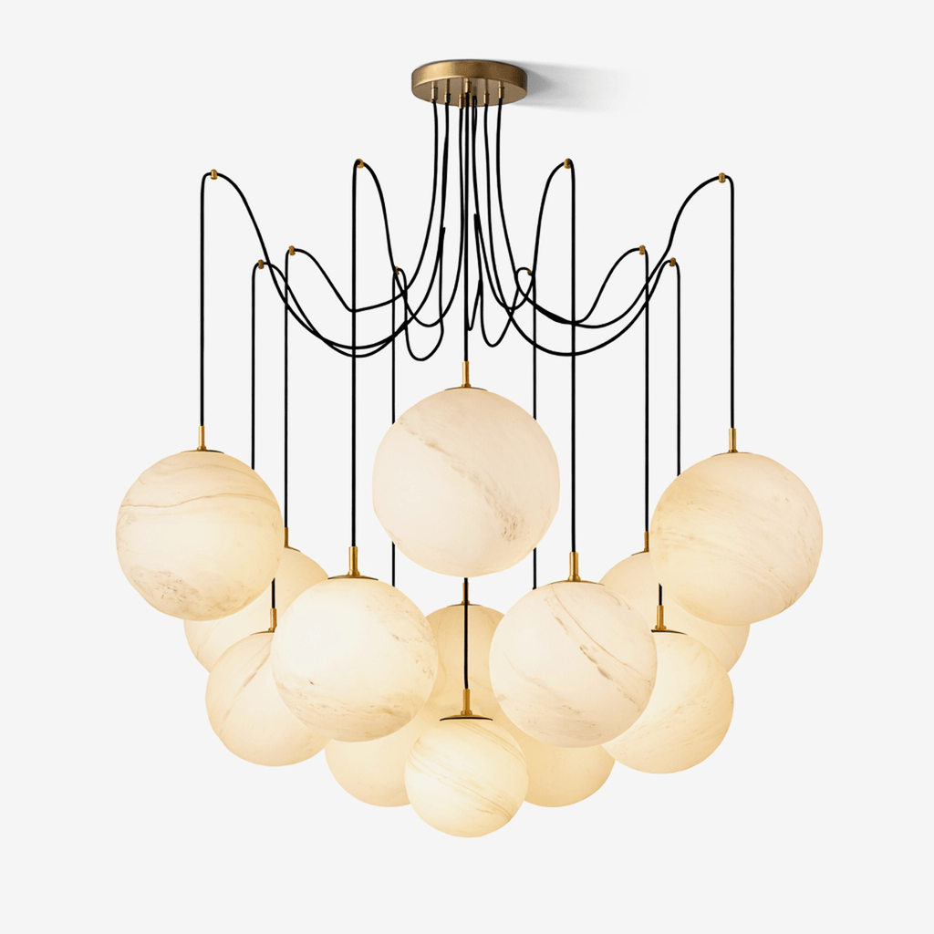 Lustre moderne Otis en Albâtre Or et blanc