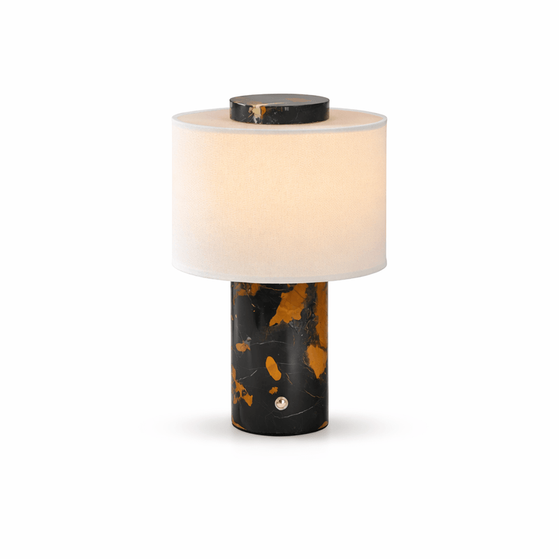 Lampe à poser moderne Rafael en pierre, Travertin Noir et doré
