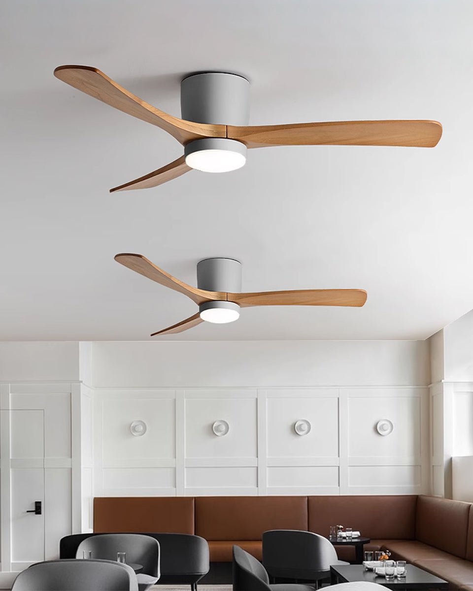 Ventilateur de plafond moderne Tarben en Gris et bois naturel