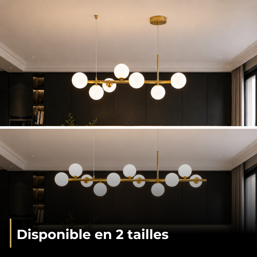 Suspension dorée à globes opalins