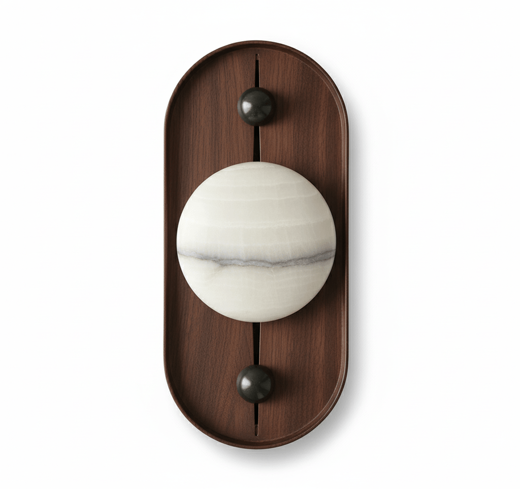 Applique murale moderne Hallfred en Albâtre Noyer bois et blanc