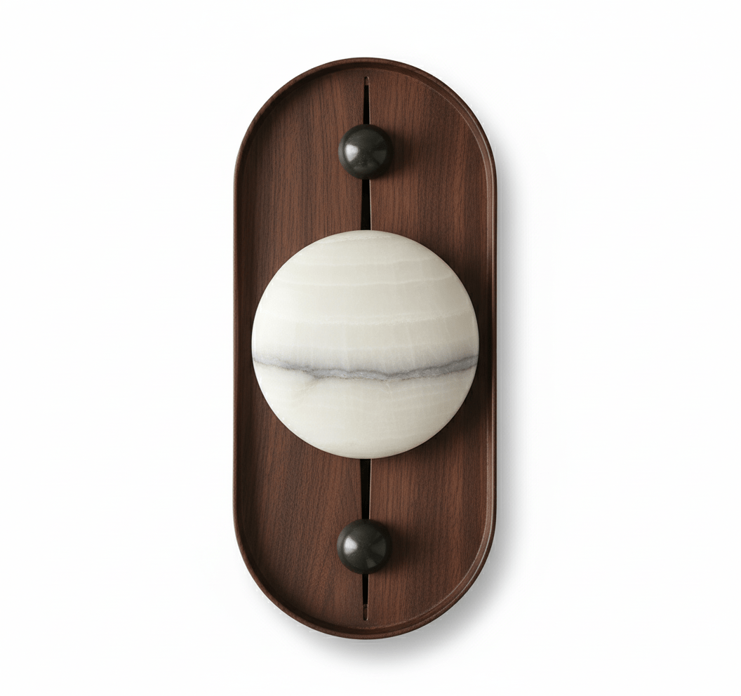 Applique murale moderne Hallfred en Albâtre Noyer bois et blanc