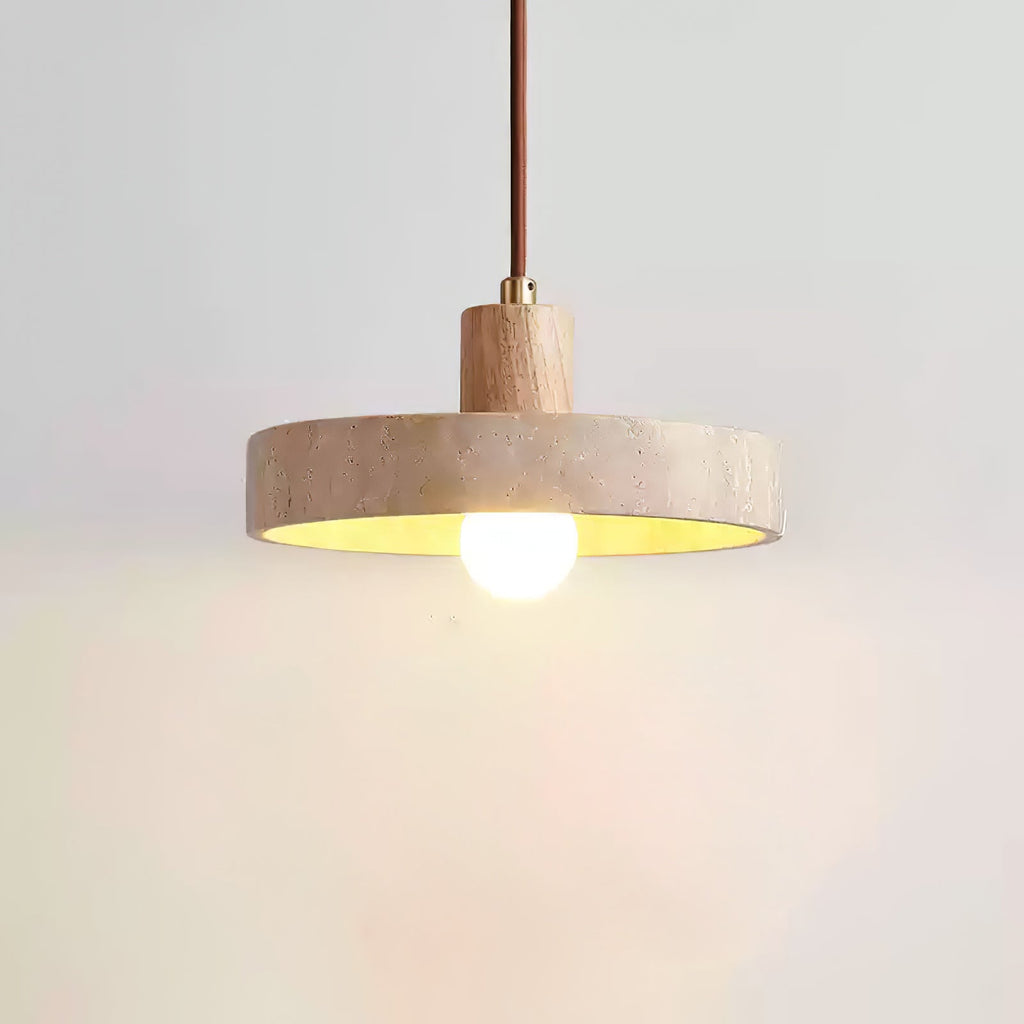 Suspension moderne Lenni en Noyer bois et travertin jaune