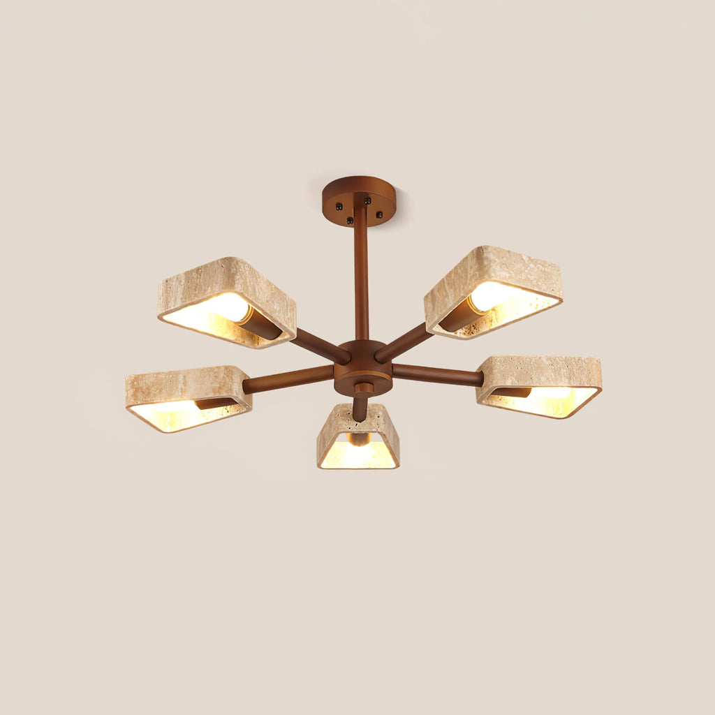 Lustre moderne Jyri en Noyer et travertin jaune