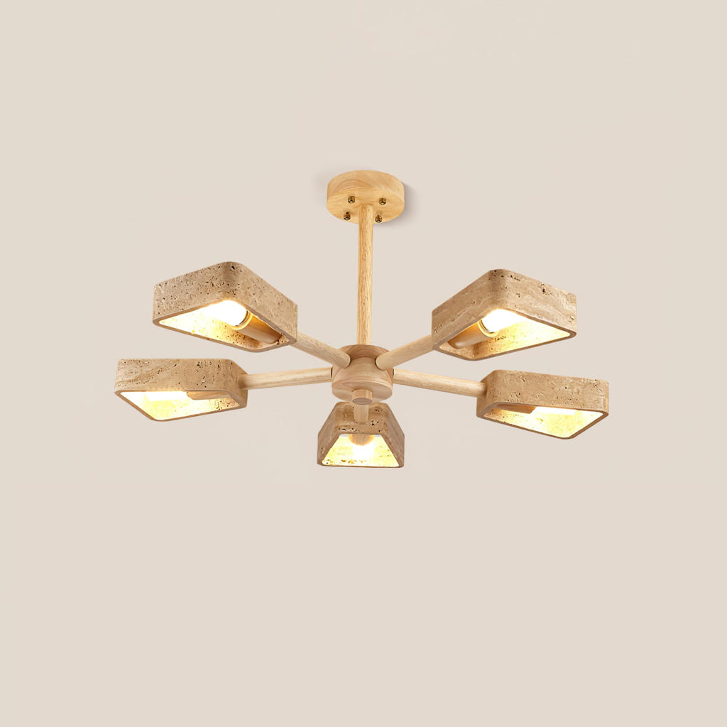 Lustre moderne Jyri en Bois et travertin jaune