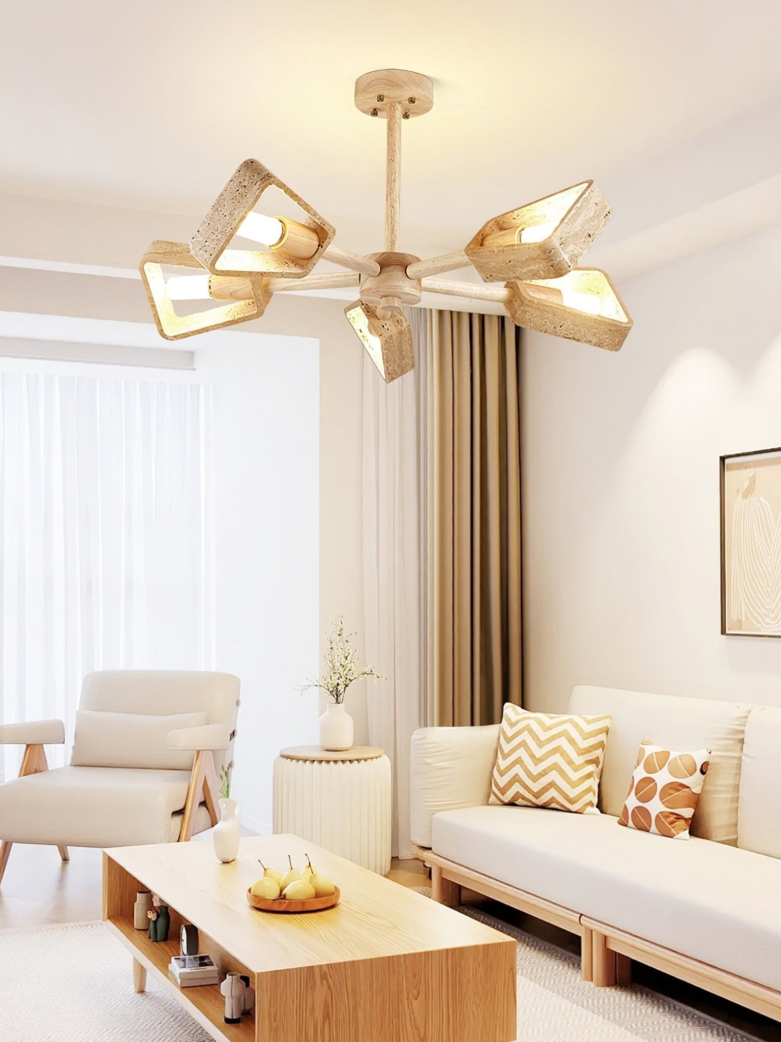 Lustre moderne Jyri en Noyer et travertin jaune