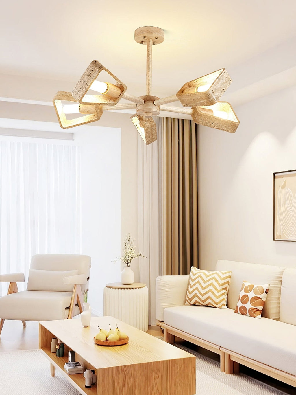 Lustre moderne Jyri en Bois et travertin jaune