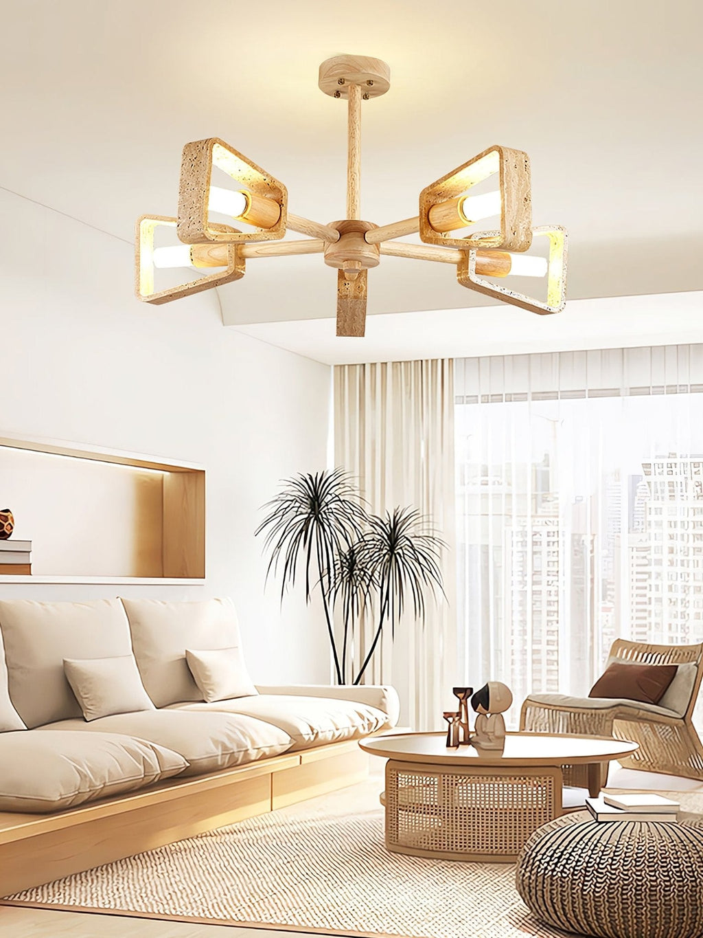 Lustre moderne Jyri en Bois et travertin jaune