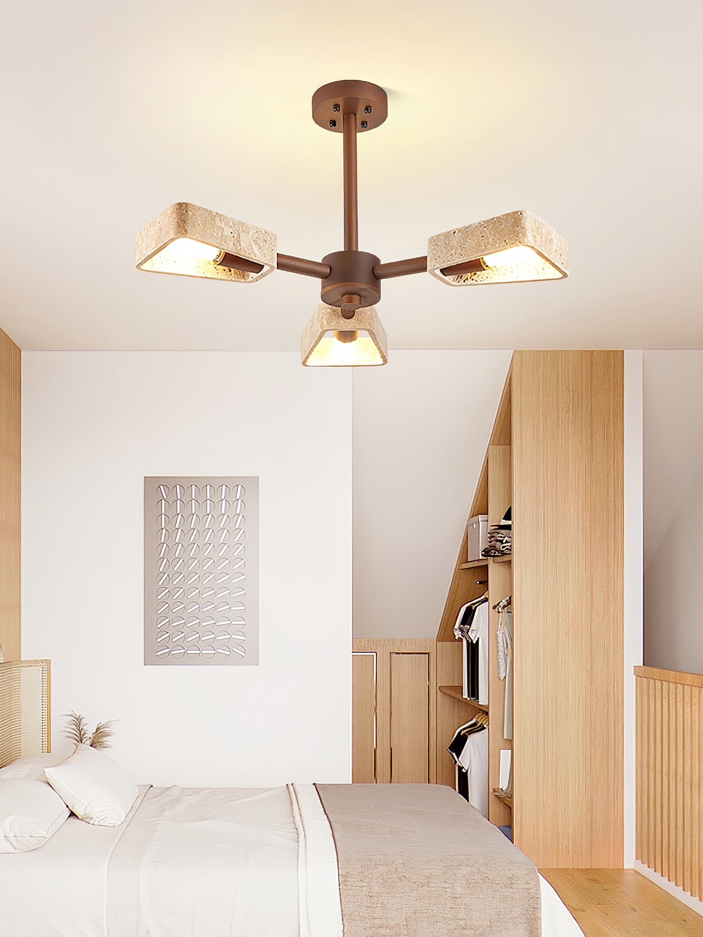 Lustre moderne Jyri en Noyer et travertin jaune