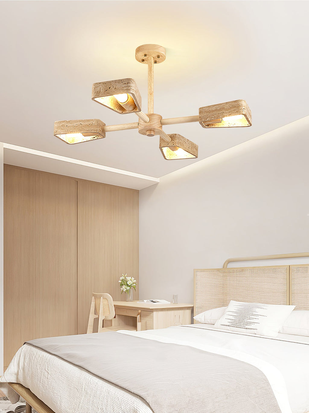 Lustre moderne Jyri en Noyer et travertin jaune