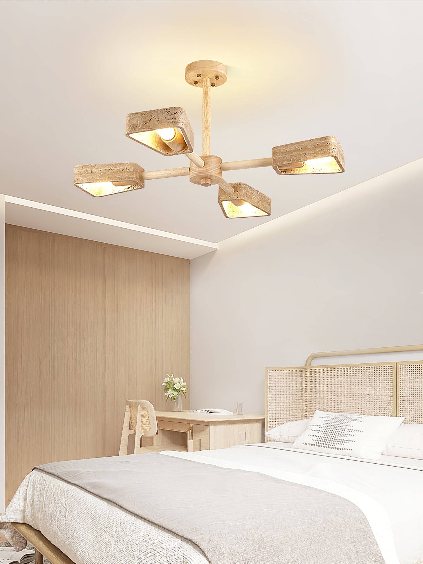 Lustre moderne Jyri en Bois et travertin jaune
