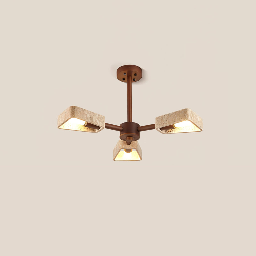 Lustre moderne Jyri en Noyer et travertin jaune