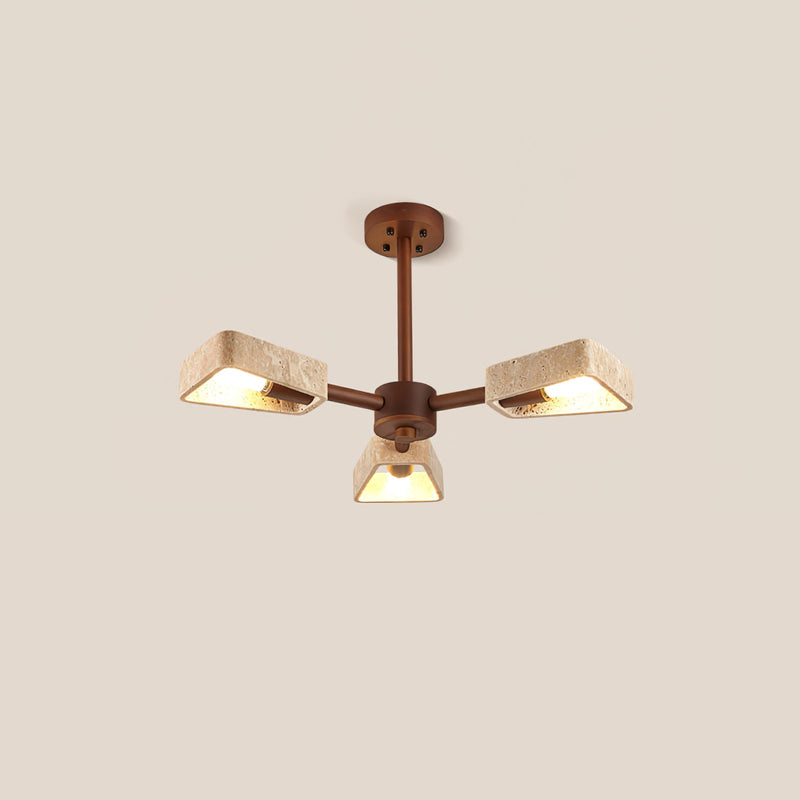 Jyri Modern Chandelier in Walnut and Yellow Travertine