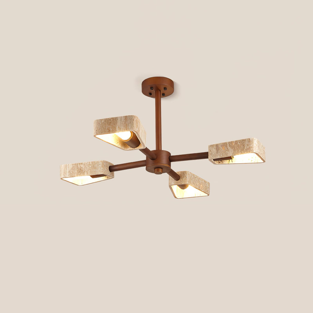 Lustre moderne Jyri en Noyer et travertin jaune