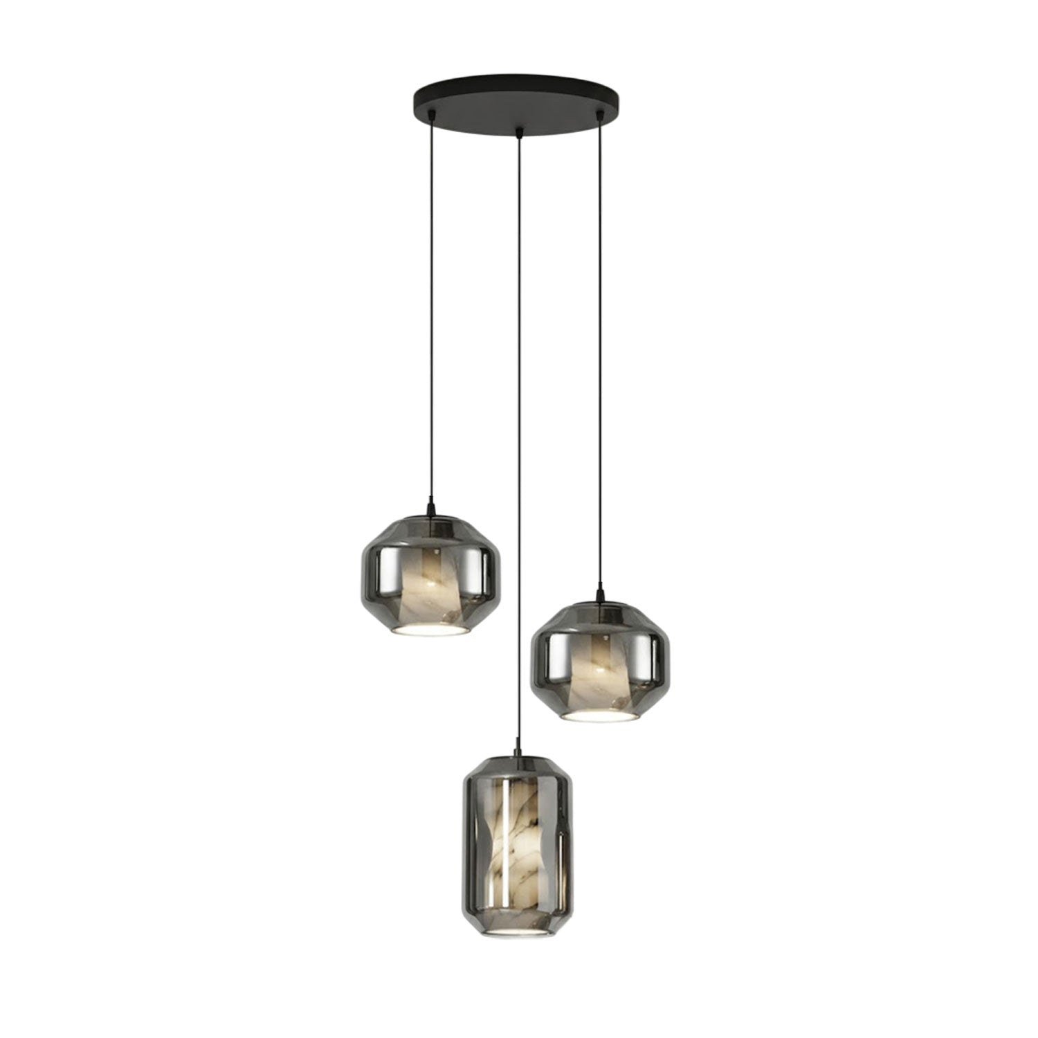 Suspension moderne Ludlow en Albâtre, verre Fumé gris et blanc