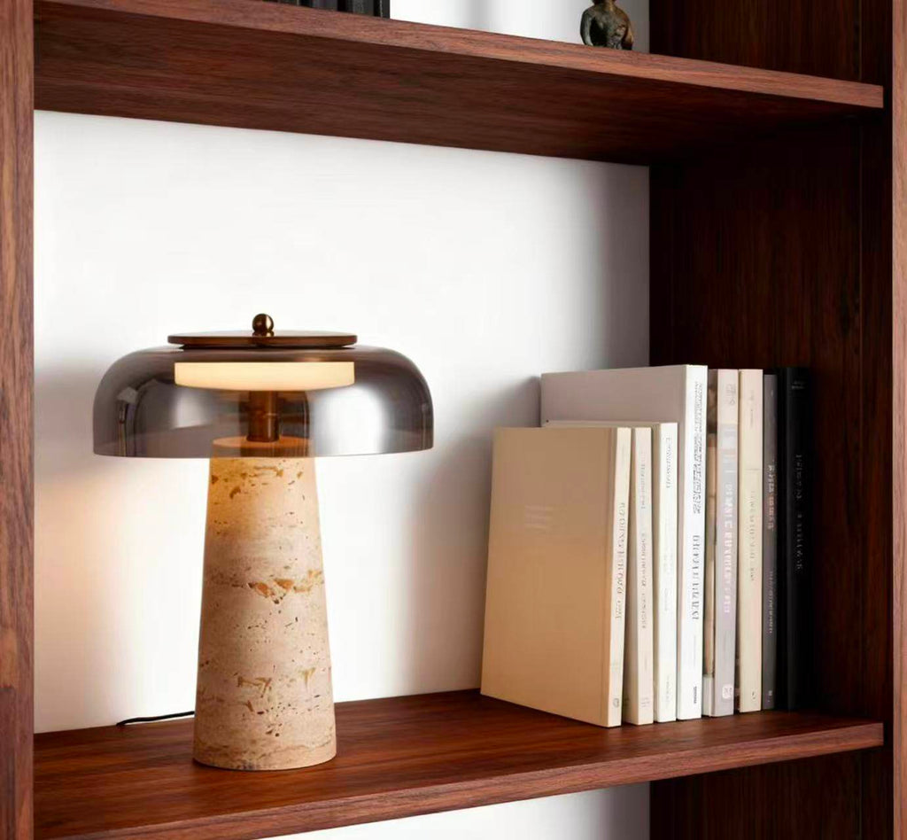 Lampe à poser moderne Kaino en Transparent et travertin jaune
