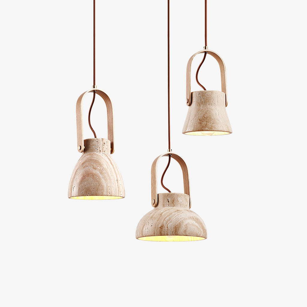 Suspension moderne Birk en Bois et travertin jaune