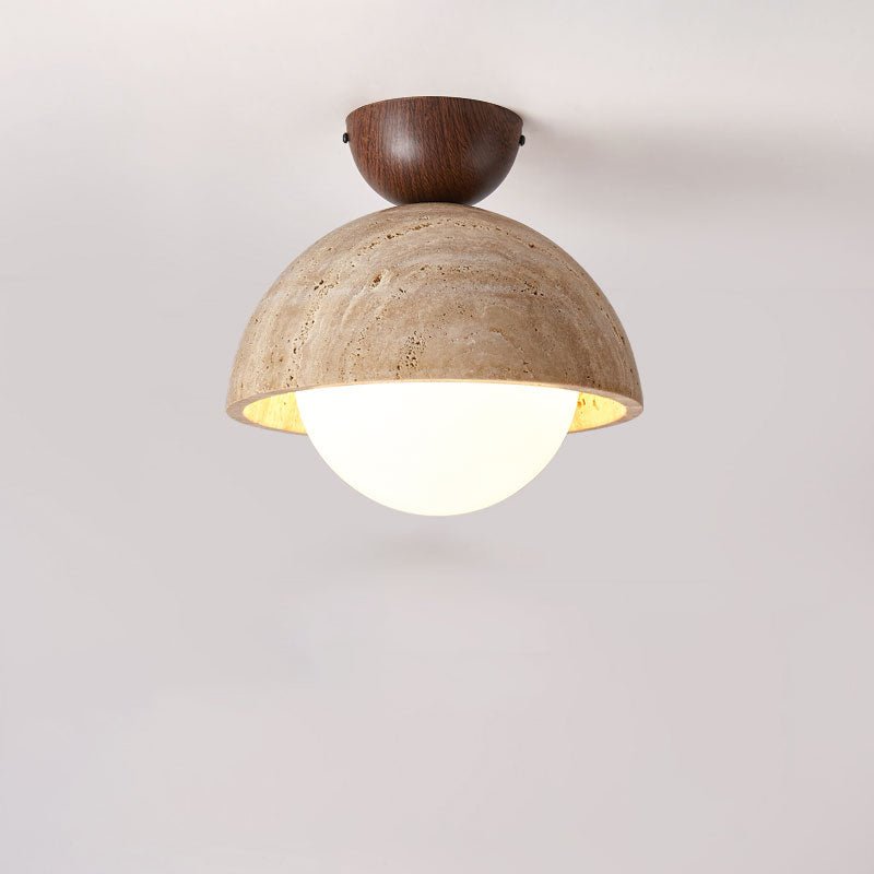 Plafonnier moderne Foxley en Noyer et travertin jaune